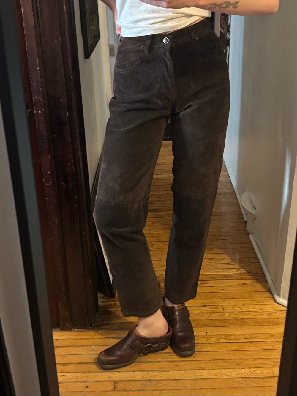 Dark Brown Suede Pants - Classic Straight Fit